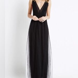 BCBG Black Tulle Maxi Dress- V Cut- Size 2 (NEW) Prom Homecoming Formal Gown